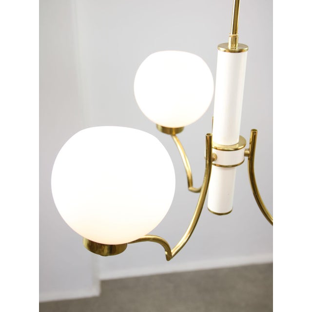 Mid-Century Italian Brass and Opaline Chandelier For Sale - Image 4 of 16