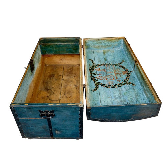 Wood Swedish Hand-Painted Marriage Chest, 1807 For Sale - Image 7 of 11