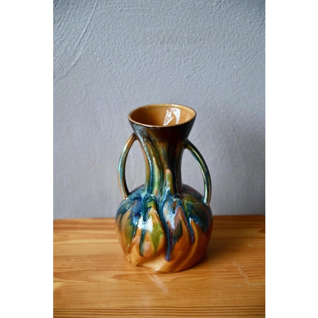 Vintage Glazed Ceramic Amphora Vase with Iridescent Drips, 1970s For Sale - Image 3 of 10