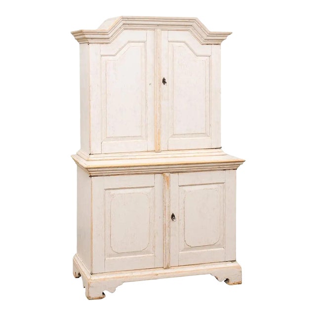 Swedish Baroque Period 1760 Painted Two-Part Cabinet with Four Doors For Sale