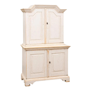 Swedish Baroque Period 1760 Painted Two-Part Cabinet with Four Doors