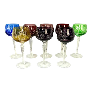 Set of Eight Bohemian Crystal Wine Glasses