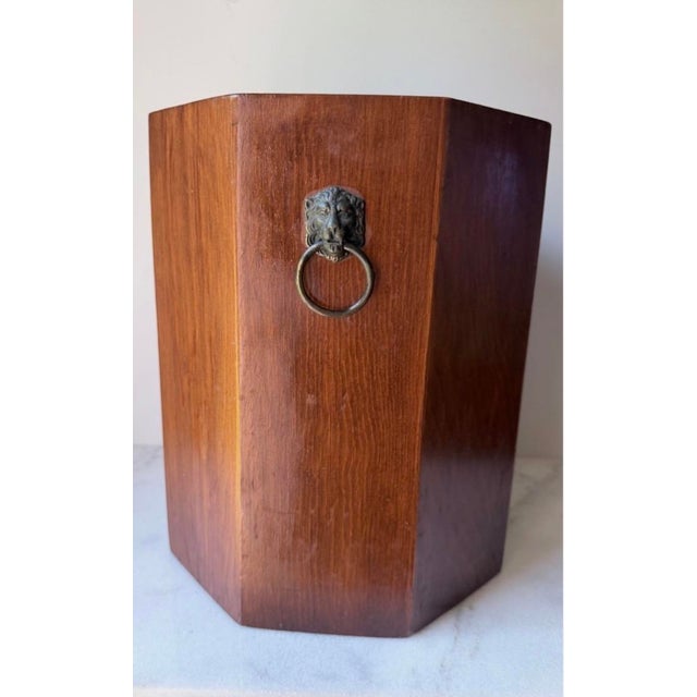 Brown Vintage Wood Trash Can Wastebasket Umbrella Stand Lion Head Decor…. For Sale - Image 8 of 12