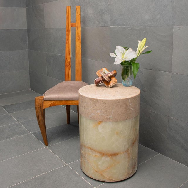 Gemstone Beige Marble and Green Onyx Side Table by Forzini For Sale - Image 7 of 10