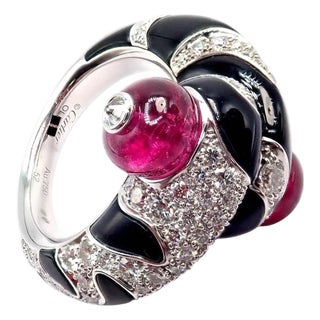 Cartier Beautés Du Monde White Gold Diamond Rubellite Onyx Ring, Size 6 For Sale