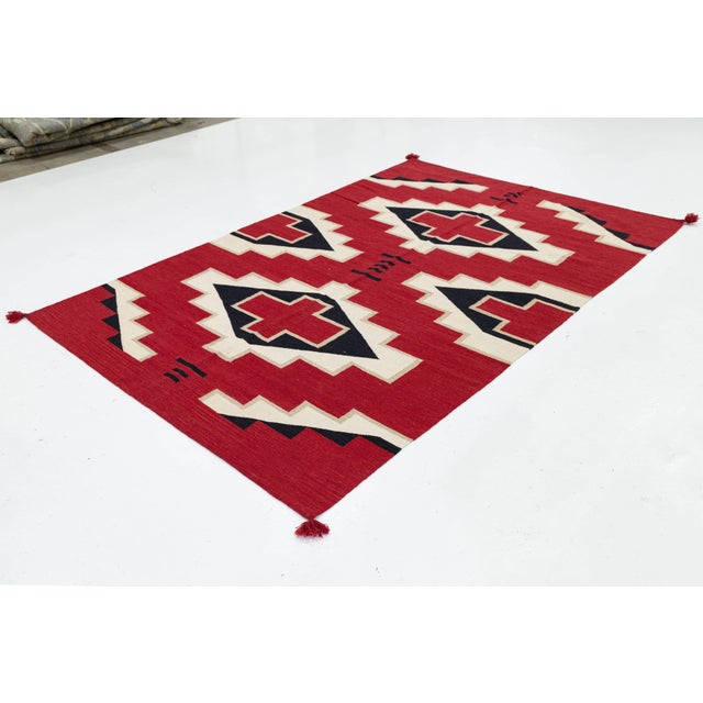 Red 6x9 Handmade Modern Navajo Style Wool Rug - Vibrant Red Geometric Design For Sale - Image 8 of 10