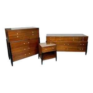 Mid Century Modern Bedroom Set, Dresser, Chest, Nightstand, W. Michigan Furn. Co