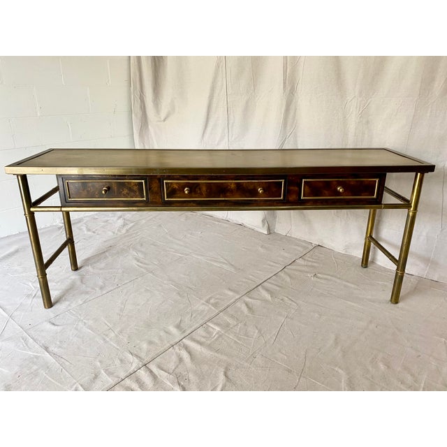 Vintage Mastercraft Burl Wood And Brass Console Table Chairish