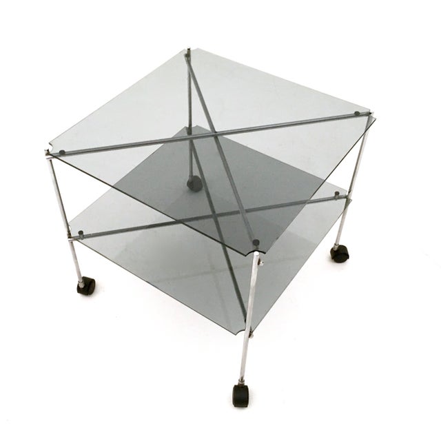 Metal Vintage Glass Biplano Serving Carts by Bruno Munari for Robots, 1972, Set of 2 For Sale - Image 7 of 8