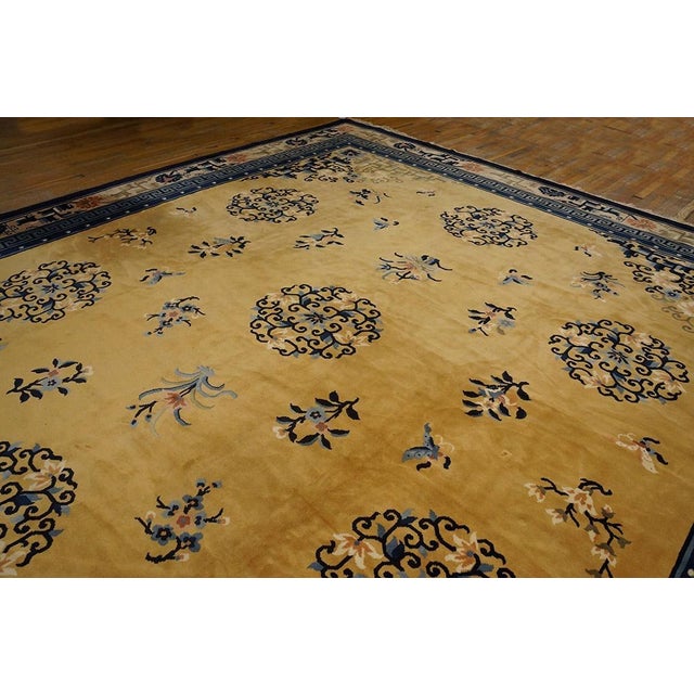 Excellent Light Yellow and Blue Color With Special Florid Design Vintage Chinese Peking Rug For Sale In New York - Image 6 of 8