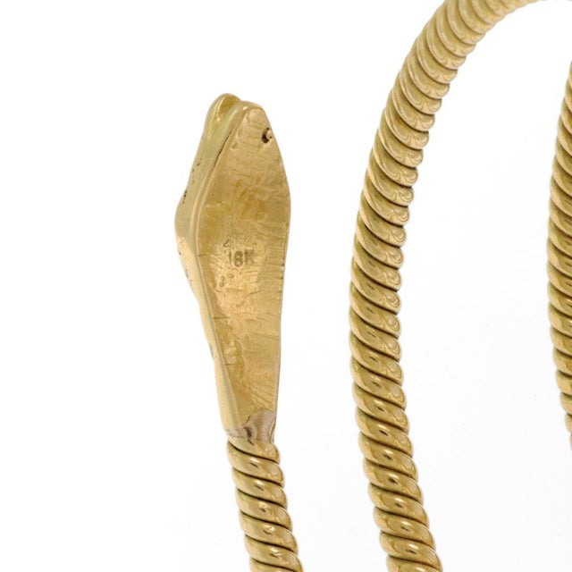 Contemporary Snake Bracelet 18k Yellow Gold Head Four Cable Wraps 120gr! For Sale - Image 3 of 5