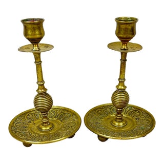 Antique Brass Candle Holders For Sale