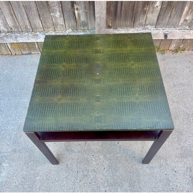 Rare mahogany side table with Di-Noc faux alligator top by Eliel Saarinen, Robert and Pipsan Swanson for Johnson Furniture...