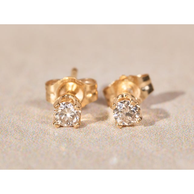 The Sherkstons: Ladies 14K Yellow Gold 0.16CTW Diamond Stud Earrings. Four prong set in 14 karat yellow gold, these stud...