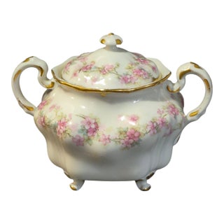 Vintage Limoges Elite L France Bawo & Dotter Hand Painted Floral Sugar Bowl For Sale