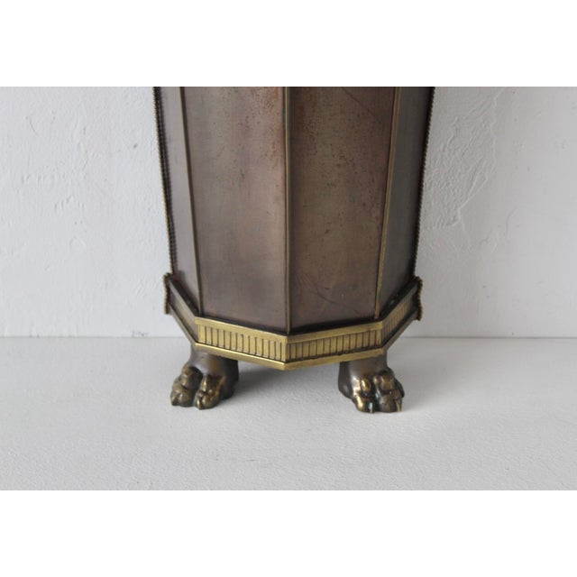 Mid 20th Century Mid 20th Century Slim Brass Wall Umbrella Stand Cane Holder Decorative Medallions Paw Footed Details For Sale - Image 5 of 16