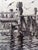 Mid 20th century harbor scene of drying fishing nets on the Texas Gulf Coast by Michael Simon (1905-2002), a noted...