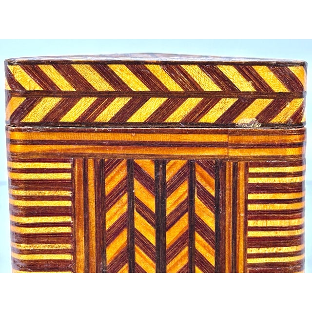 Mid 20th Century 20th C. MCM Parquetry Tea Caddy Humidor Box - Geometric Inlay, Made in China For Sale - Image 5 of 10