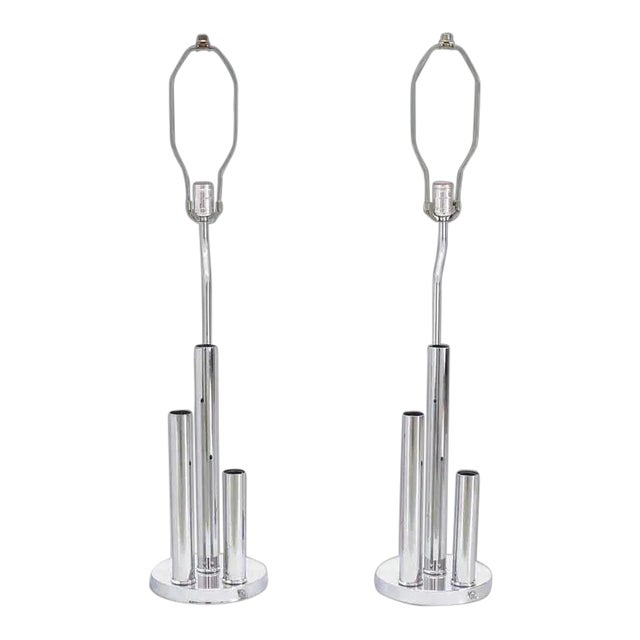 Vintage Mid Century Chrome Table Lamps- a Pair For Sale