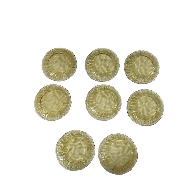 American 8 Olive Green (Topaz) Crinkle Glass Plates 7 3/4” Morgantown 1950’s For Sale - Image 3 of 3