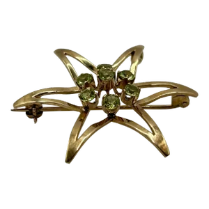 14k Yellow Gold & Peridot Flower Shaped Brooch/Pendant