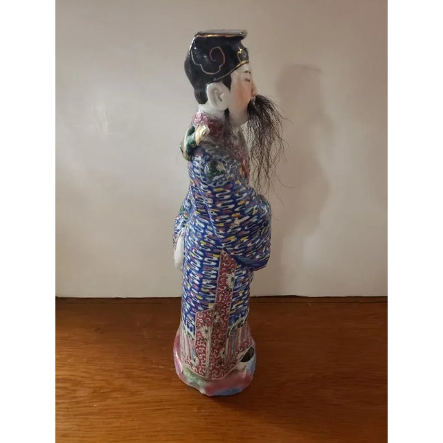 Early 20th Century Chinese Famille Rose Porcelain Lu Dongbin Statue With Horse Hair Facial for Hair For Sale - Image 4 of 10