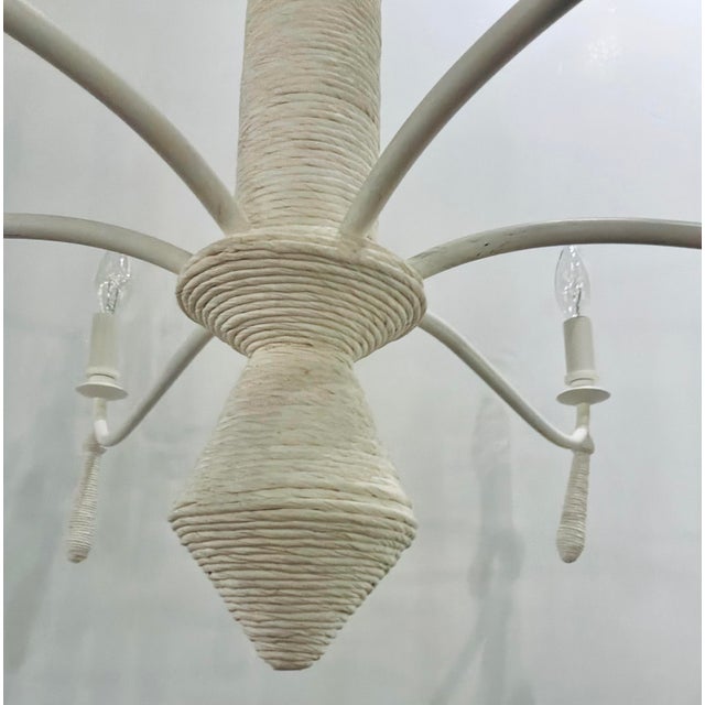 Original retail $2110, stylish Currey & Company Modern White Twine Donnybrook Chandelier, showroom floor sample