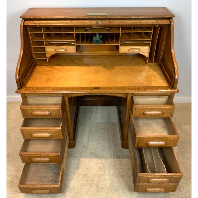 Traditional Late 19th Century Rolltop Desk For Sale - Image 3 of 14