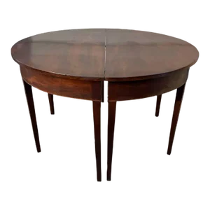 Federal Satinwood Inlaid Mahogany Demilune Consoler Tables. Circa 1850s.