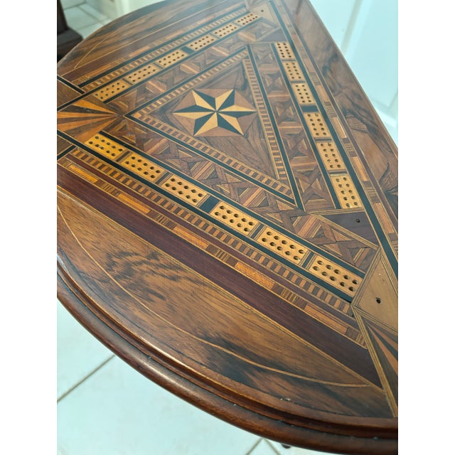 Colonial Revival Marquetry Demi‑Lune Game Table, C. 1930–1940 For Sale - Image 4 of 7