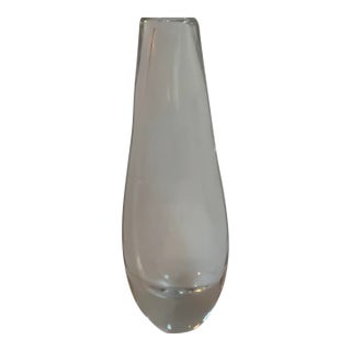 1960s Kosta Boda Sign Blown Glass Vase With Floral Etching 9.5" Tall Design by Goran Warff For Sale