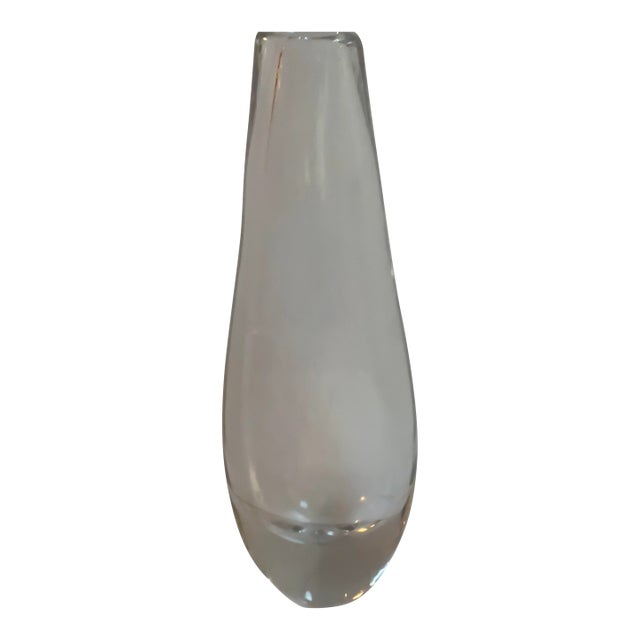 1960s Kosta Boda Sign Blown Glass Vase With Floral Etching 9.5" Tall Design by Goran Warff For Sale