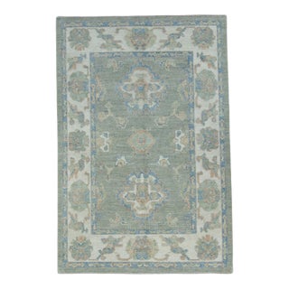 Green & Blue Turkish Oushak Rug 4' x 5'11" For Sale