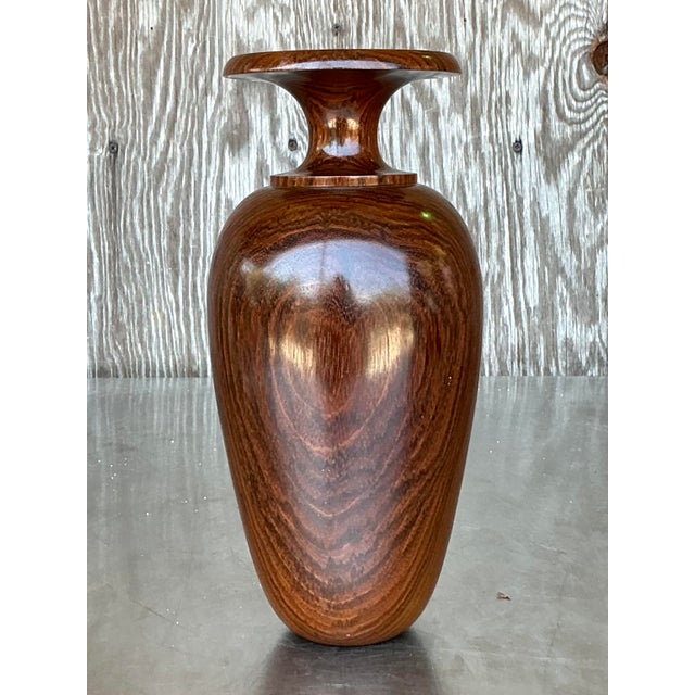 Boho Chic Vintage Boho Wood Turned Vase For Sale - Image 3 of 5