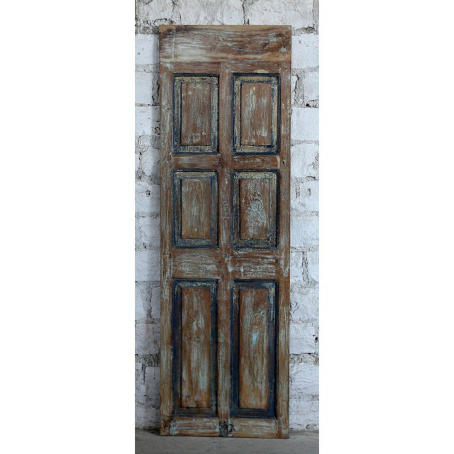 Mid-Century Modern Vintage Carved Wood Sliding Barn Door in Weathered Green Sliding Barndoor 80x26 For Sale - Image 3 of 4