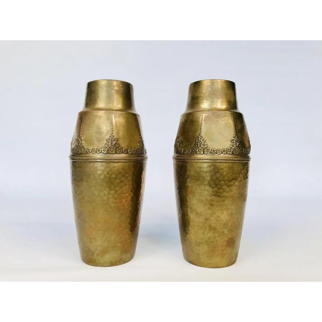 German Art Nouveau Wrought & Hammered Brass Vases from WMF, 1920s, Set of 2 For Sale - Image 11 of 11