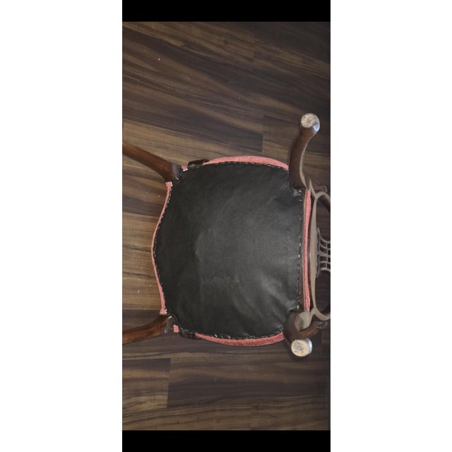 Pair of Vintage Georgian Revival Carved Wood Lyre-Back Armchairs For Sale In Los Angeles - Image 6 of 7