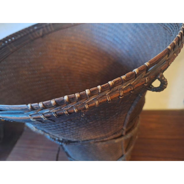 Wood Antique Khmu Tribal Hand-Woven Carrying Basket, Laos For Sale - Image 7 of 13