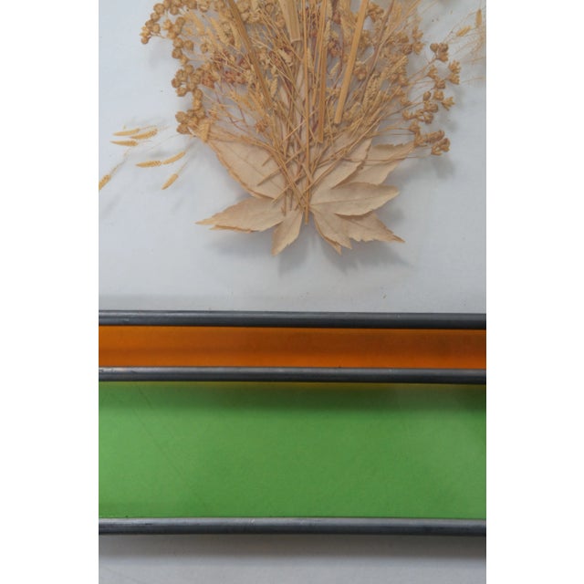 Orange Large Vintage Stained Glass Pressed Flower & Butterfly Hanging Suncatcher Taxidermy Art For Sale - Image 8 of 12