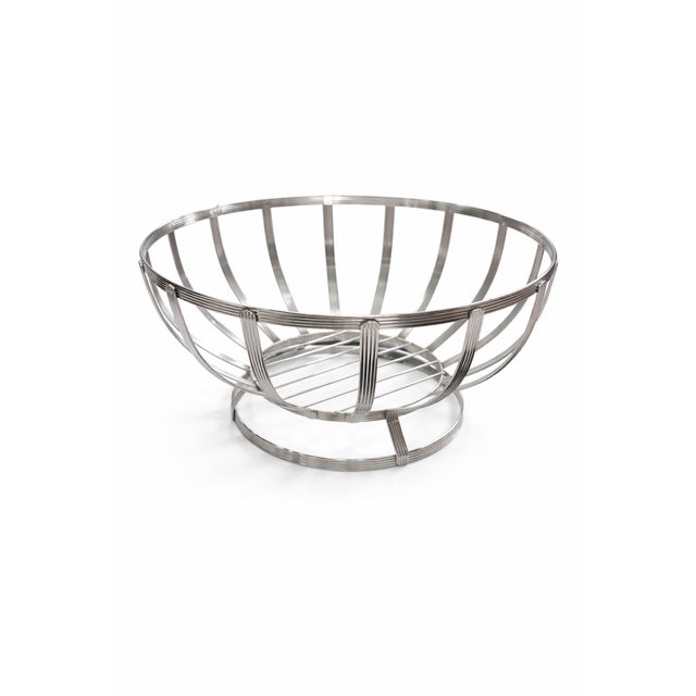 1960s Mid-Century Modern Stainless Steel Wire Basket – 11” Diameter Sculptural Fruit Bowl For Sale - Image 4 of 4