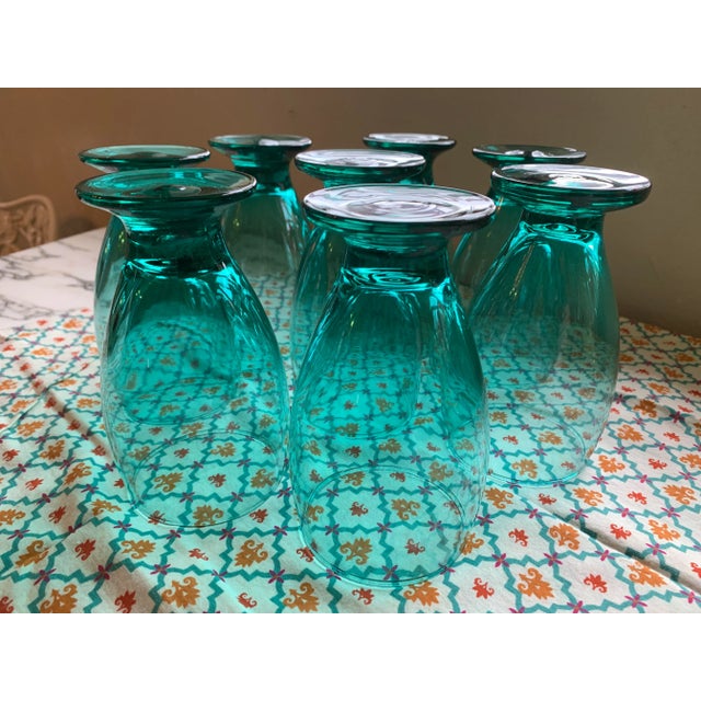 Glass Contemporary Teal Glass Water Goblets Set of 8 For Sale - Image 7 of 12