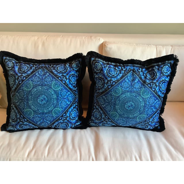 Custom Atelier Versace Blue Pillows - Set of 4 For Sale - Image 9 of 13