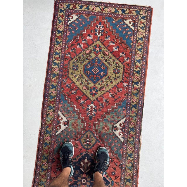 Antique Heriz Runner Lake Blue Rug 3 x 10.2 For Sale - Image 12 of 12