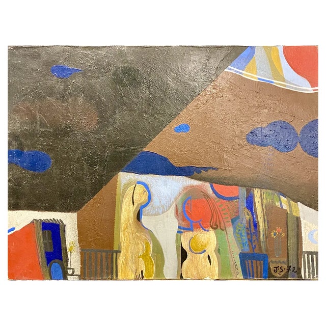 Jordi Samsò Bastardas, Abstract Surrealist Oil on Canvas, 1972 For Sale