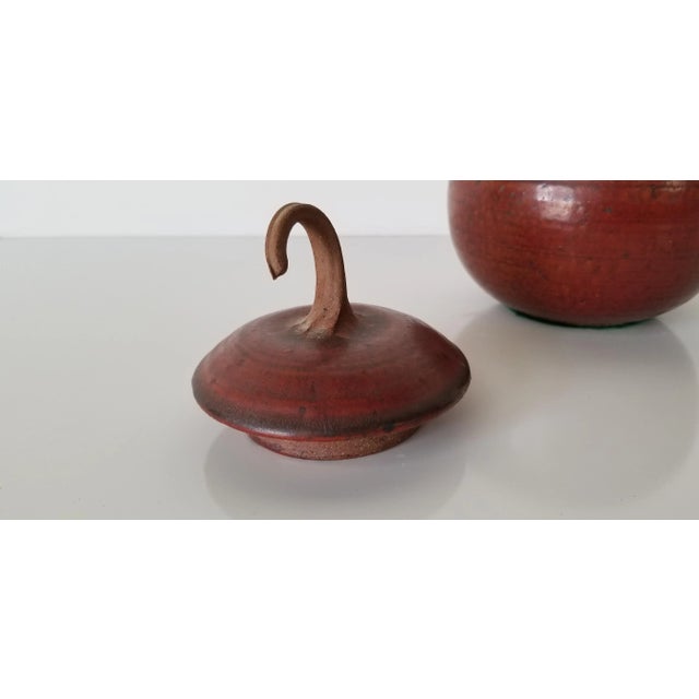 Vintage Apple Shape Art Pottery Jar With Lid/ Sold For Sale - Image 4 of 10