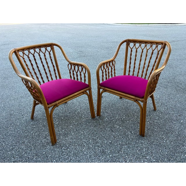Boho Chic 1980s Twist Braided Bamboo Side Chairs - Set of 2 For Sale - Image 3 of 7