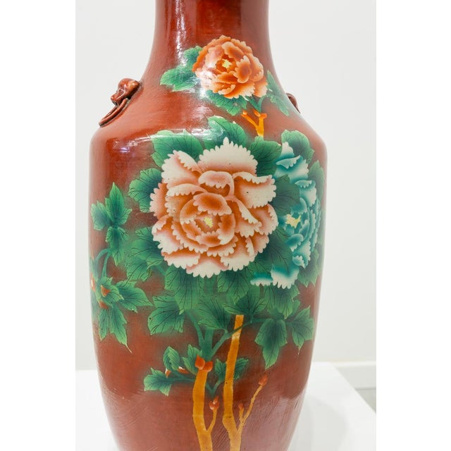 19th Century Chinese Red Vase Decorated with Peonies For Sale - Image 5 of 9