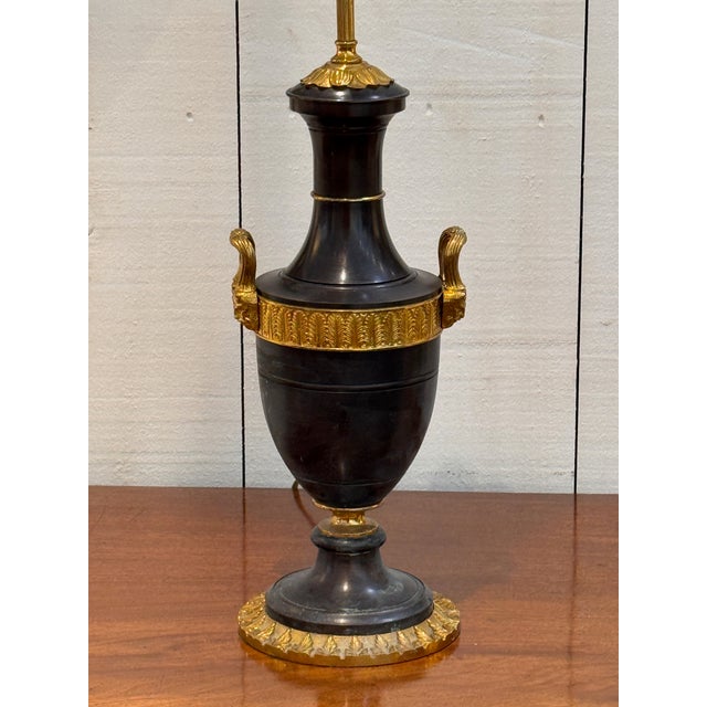 Pair of Empire Style Patinated Bronze Urn Lamps For Sale - Image 9 of 14