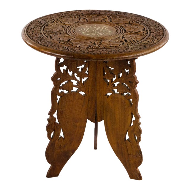 Antique AngloIndian HandCarved Folding Side Table Chairish