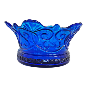 Vintage Fostoria “Navarre Crown” Cobalt Blue Glass Bowl With Ornate Scrollwork
